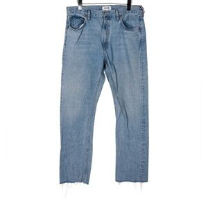 AGOLDE High Rise Straight Leg Jeans 31 Light Wash Cropped Raw Hem